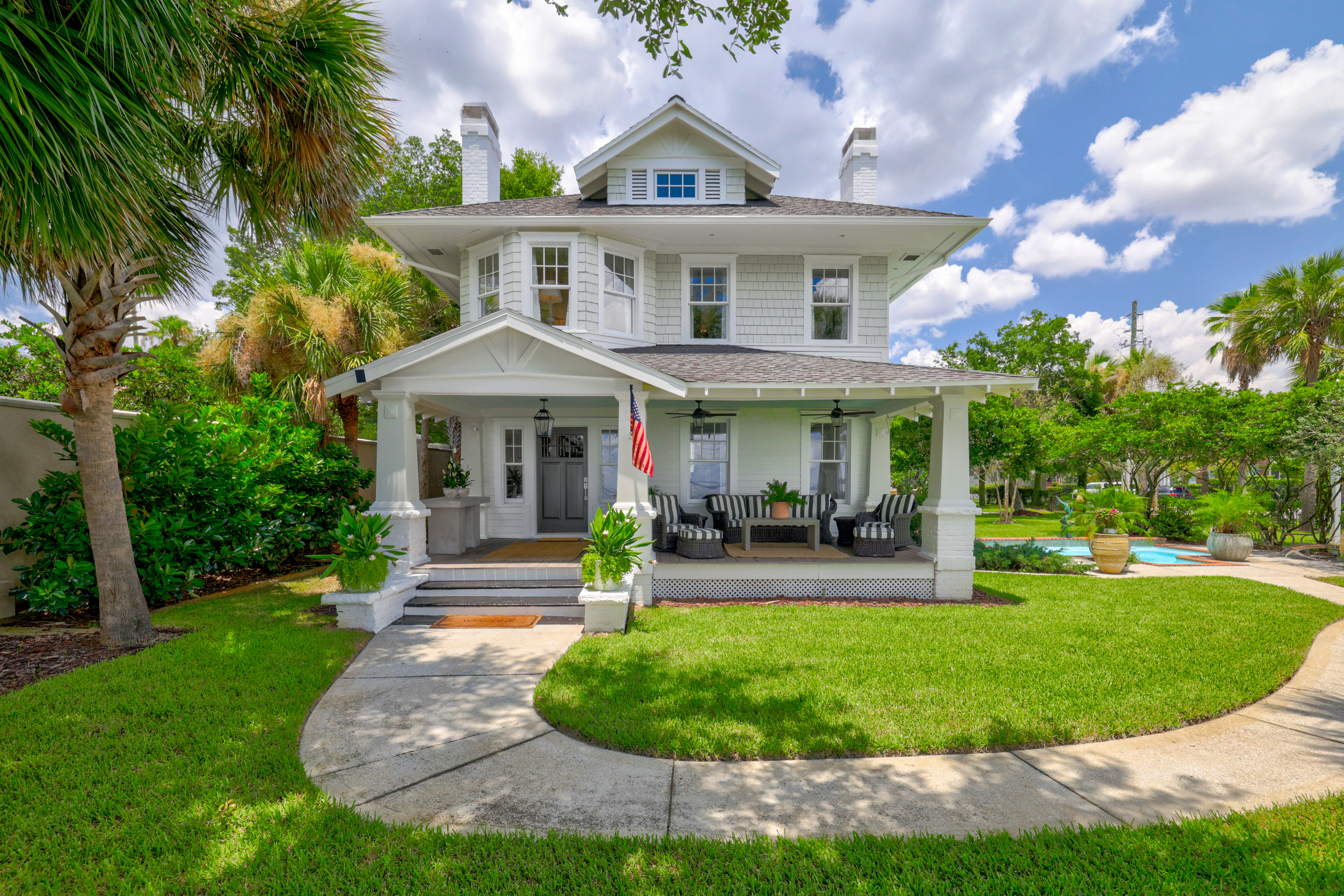 Beautiful River home, front porch view