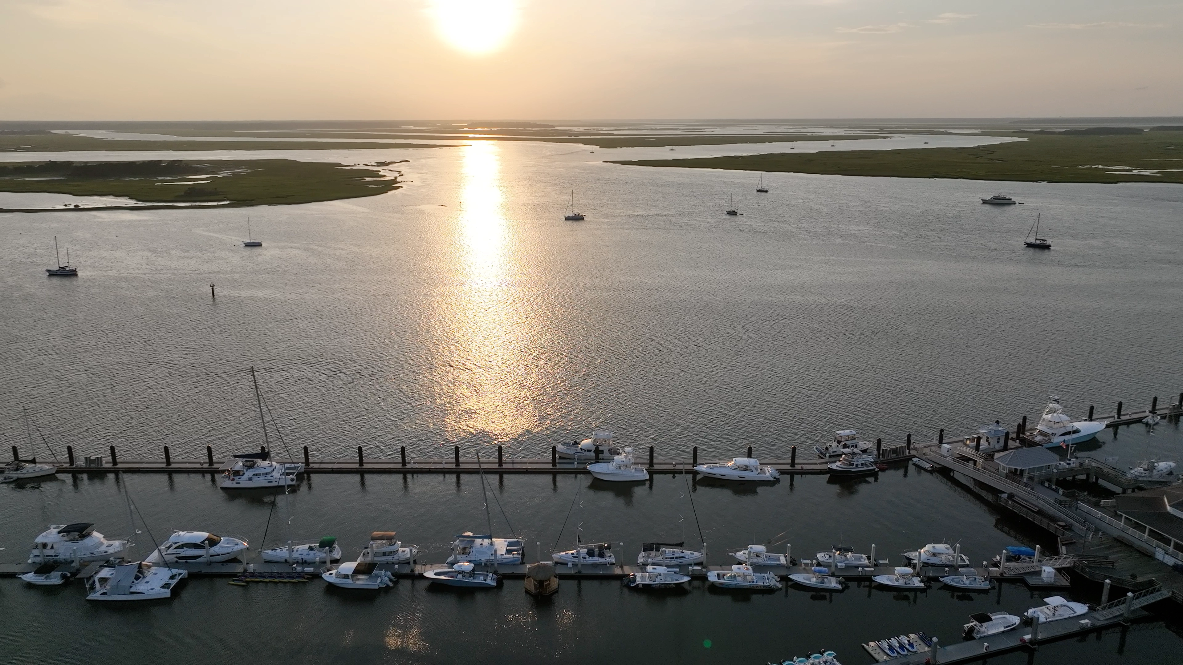 Drone Photo over Fernandina Beach Downtown Marina width=