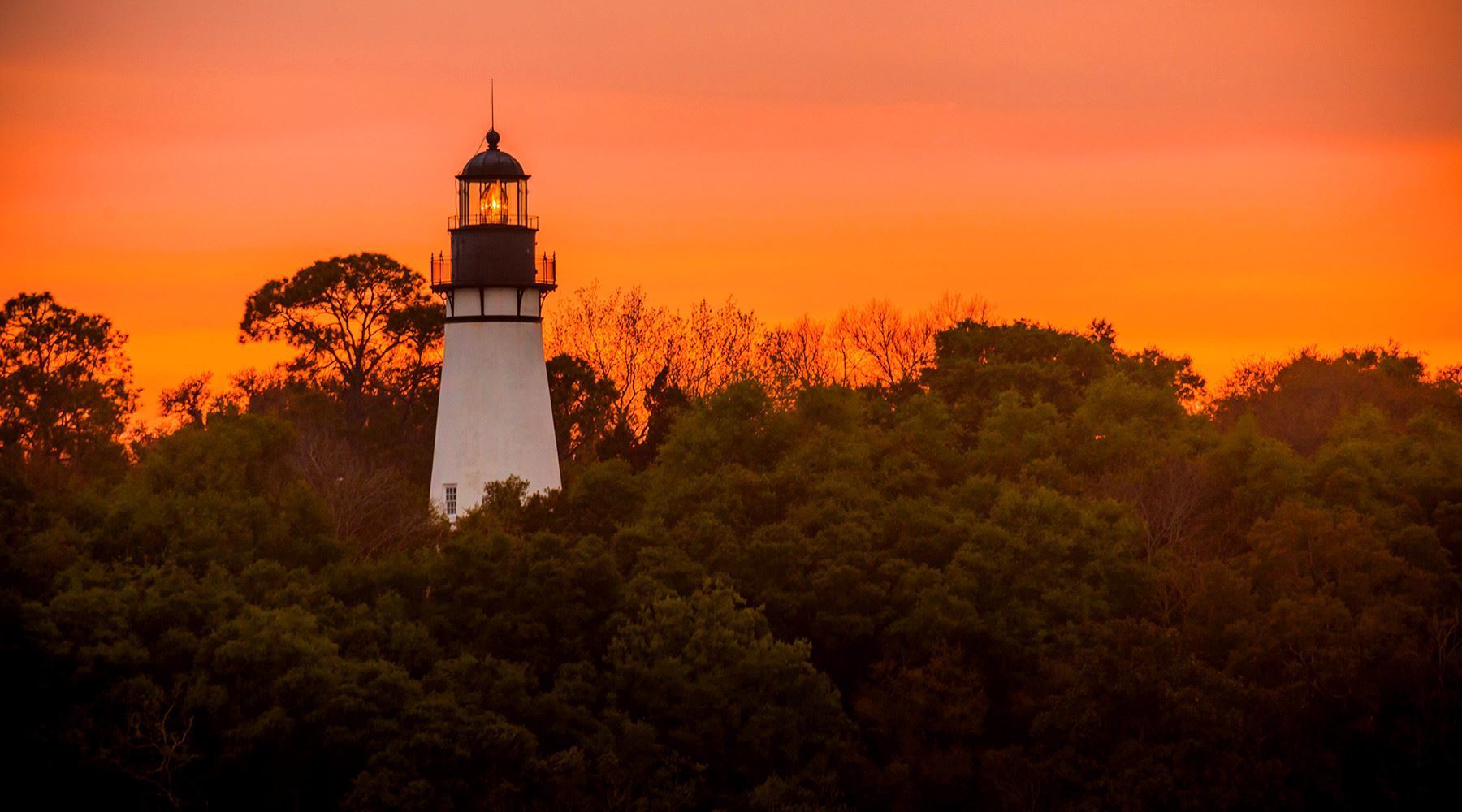 Historic lighthouse at sunset on Amelia Island